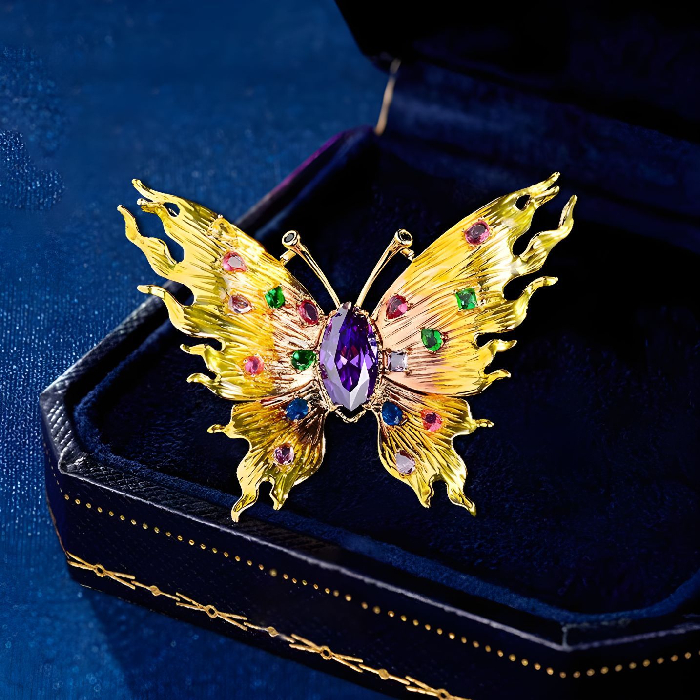 Exquisite rhinestone butterfly brooch, high-end women's crystal corsage design, niche brooch, suit collar accessory.