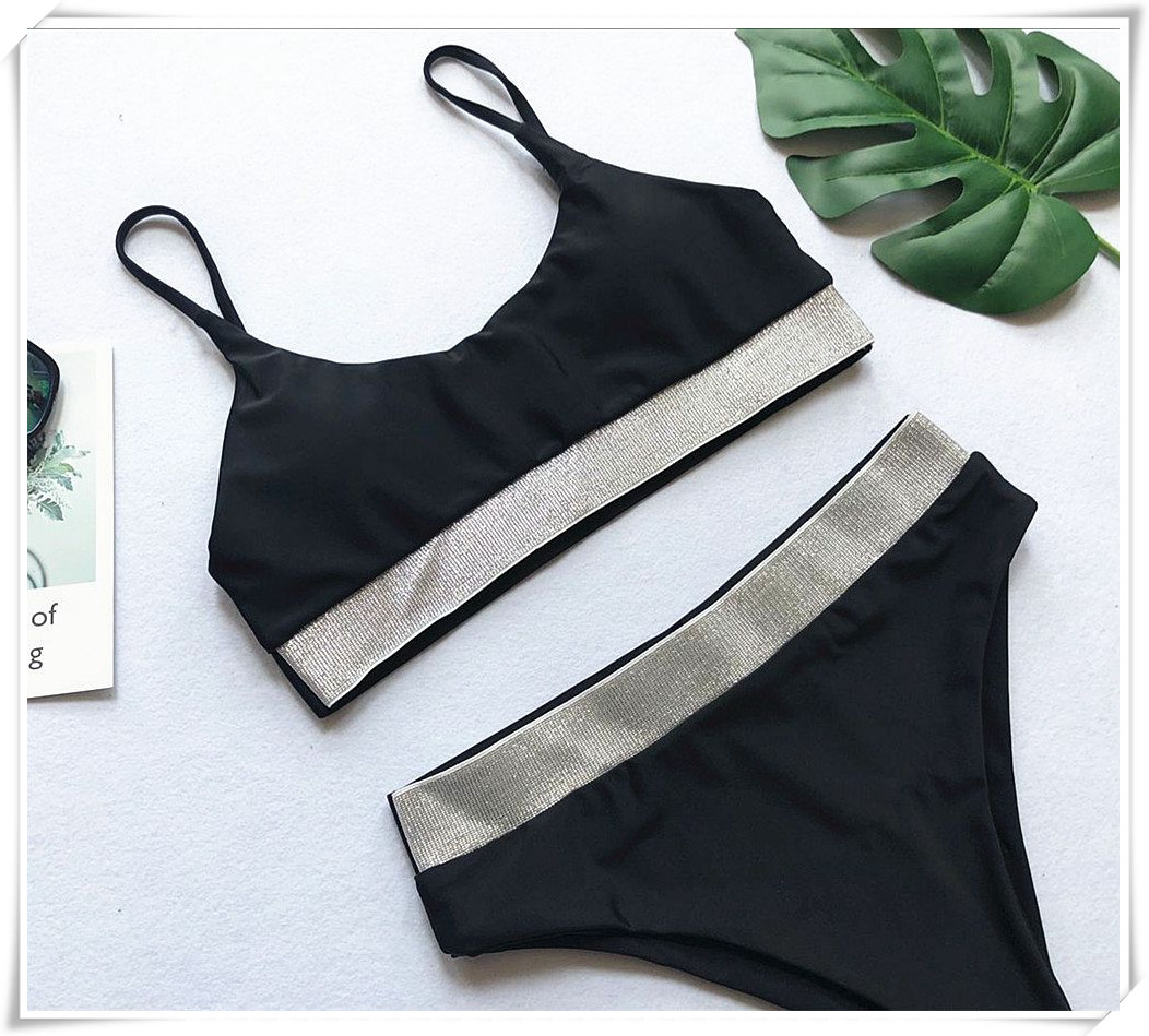 2018 speed bán mẫu người mẫu Châu Âu và Mỹ gợi cảm bikini eo cao gợi cảm mặc bikini nữ sequin bikini màu rắn áo tắm đẹp 2021