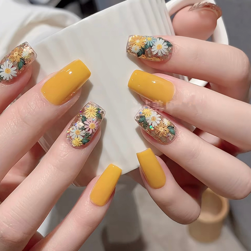 Spring and Summer Cool and Brightening Hawaiian Style Handmade Custom Wearable Nail Products, Finished Fake Nail Patches, Removable Nail Art Products
