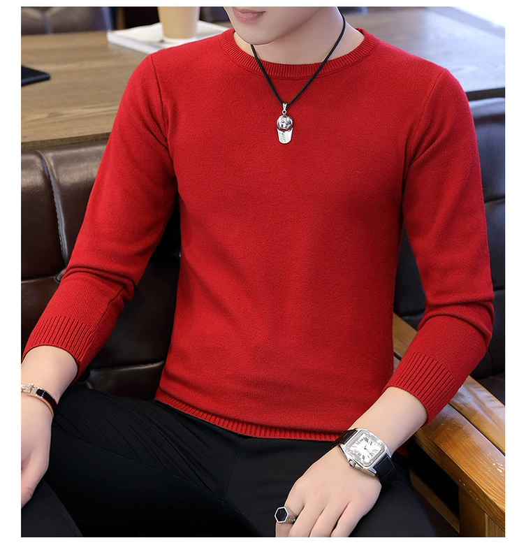 2019 thu đông mới của nam Hàn Quốc áo len nam cổ tròn áo len áo len chui đầu xu hướng nam - Kéo qua