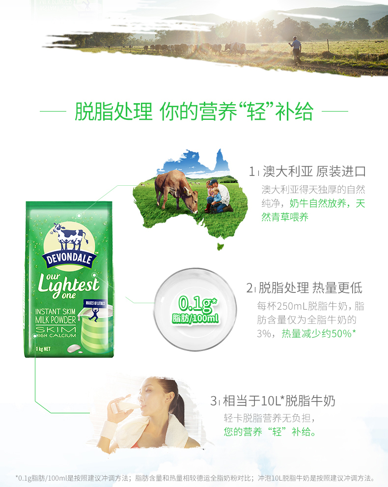 德运 进口调制乳粉 全脂/脱脂奶粉 1KG 图2