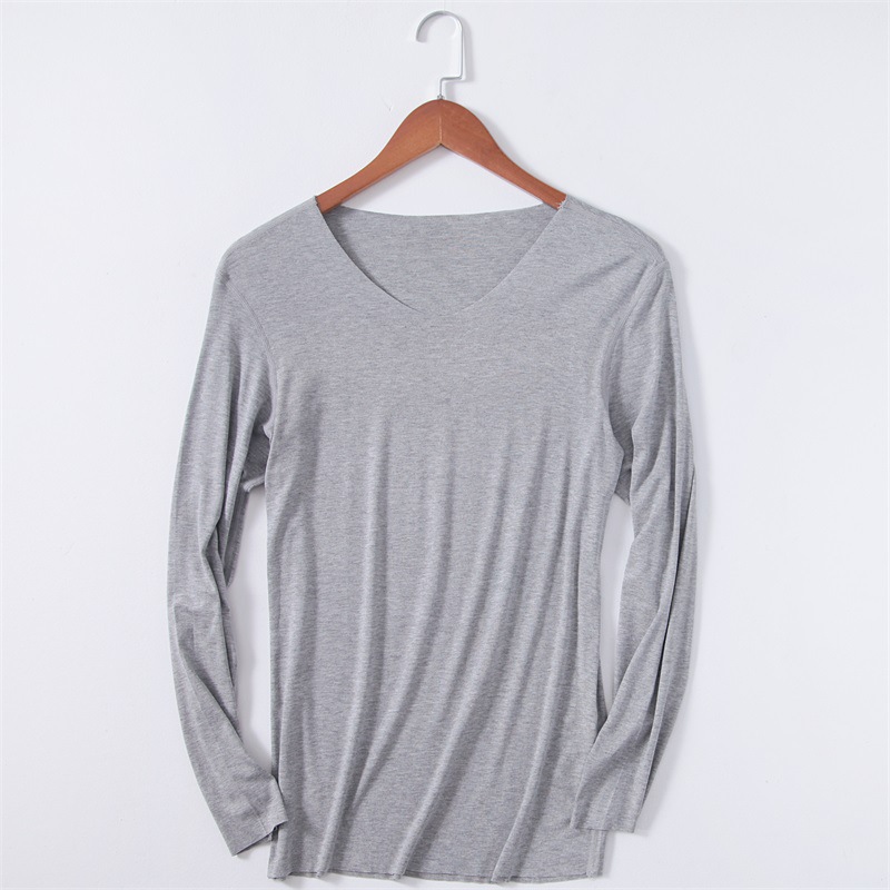 2021 spring and summer thin V-neck men's long-sleeved T-shirt base shirt Ice silk Modal men's T-shirt underwear