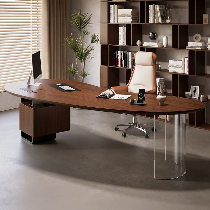 Medieval-Style Executive Desk, President's Office, Large White Ash Wood Desk, Acrylic Table, Light Luxury, High-End Feel, Suspended Design Medieval-Style Executive Desk, President's Office, Large White Ash Wood Desk, Acrylic Table, Light Luxury, High-End Feel, Suspended Design