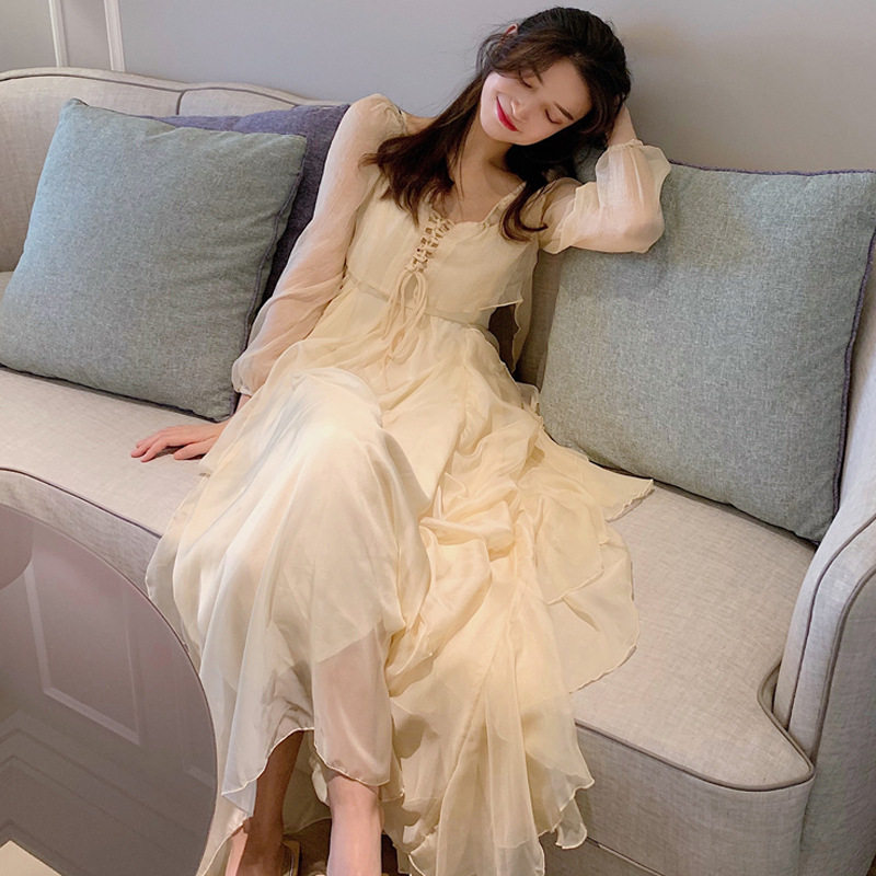 Style Gentle Wind Fairy Skirt Seaside Resort Long Dress Superfairy Slim Harness Foreign Dress Cardiovert two sets of women Summer