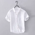 Mùa hè phong cách Trung Quốc retro áo sơ mi vải lanh xếp li nam tay áo ngắn lỏng giản dị thanh niên cotton áo sơ mi vải lanh - Áo Áo