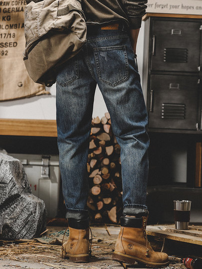 American retro velvet jeans men's thick 2025 new loose straight pants men's spring and autumn washed casual pants