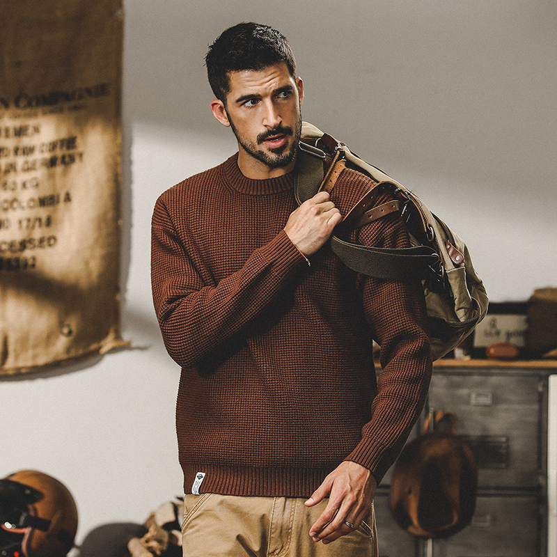 Jereeno American Classic Retro Simple Sweater for Men, New Spring Men's Basic Solid Color Thick Knit Sweater