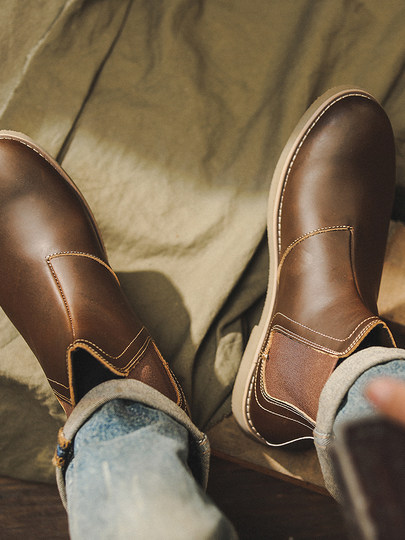 American classic retro British Chelsea boots men's shoes two-layer cowhide motorcycle workwear Martin boots one-leg boots