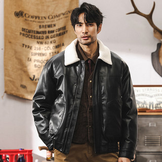 New National Standard 90 Duck down American Retro Leather Jacket down Coat for Men, Winter Thickened with Lamb Wool Collar, Men's Autumn and Winter Coat