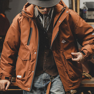 90% White Duck down Mountain-Style Outdoor Commuting American Retro Workwear down Jacket for Men, Winter Hooded Men's Autumn and Winter Coat