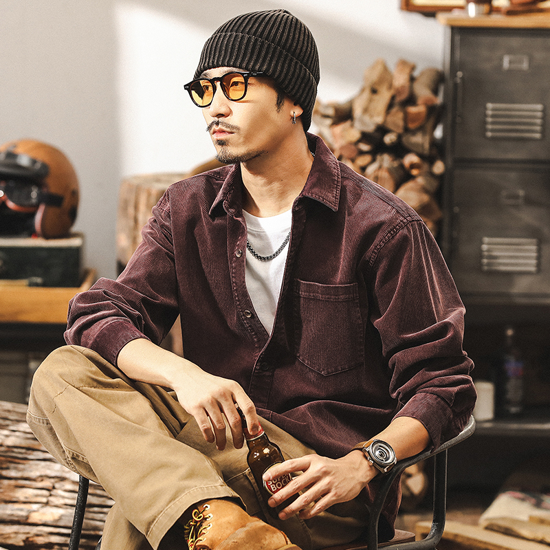 アメリカンレトロコーデュロイシャツメンズ長袖春ファッションブランドゆったりヴィンテージアミカーキワークウェアジャケットメンズ