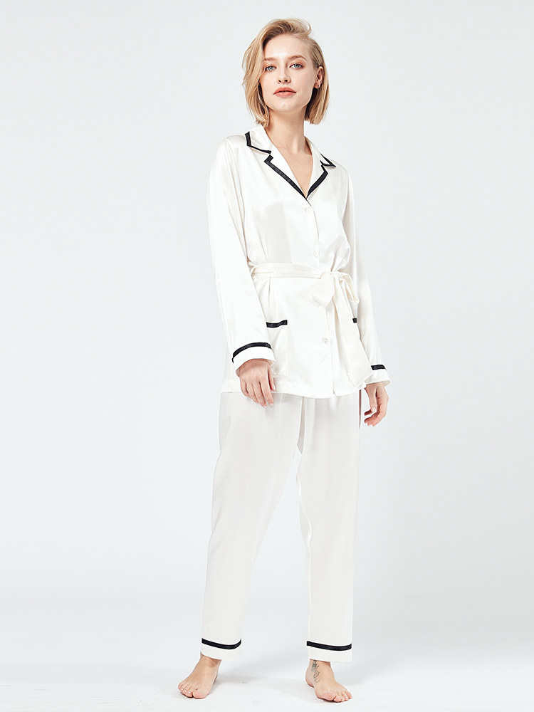 Mu Ni AMAN series heavy silk pajamas women's 22 mm Mulberry silk lace home wear set gift box