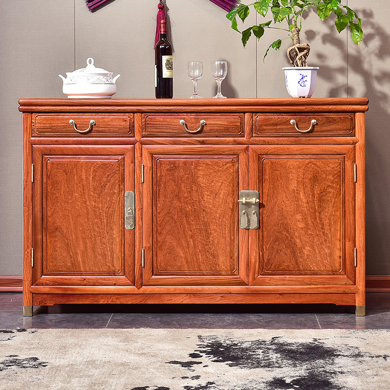 Red Wood Burmese Flowers Pear Solid Wood Dining Side Cabinet New Chinese Shoe Cabinet Xuanguan Cabinet Living Room Cubicle Small Family Type Home Side Cabinet