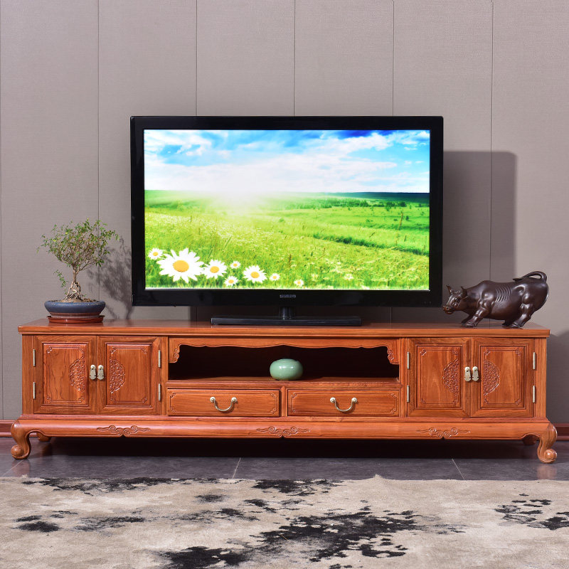 Red wood furniture New Chinese solid wood TV cabinet Living room New bedroom TV cabinet ground cabinet Short counter TV cabinet