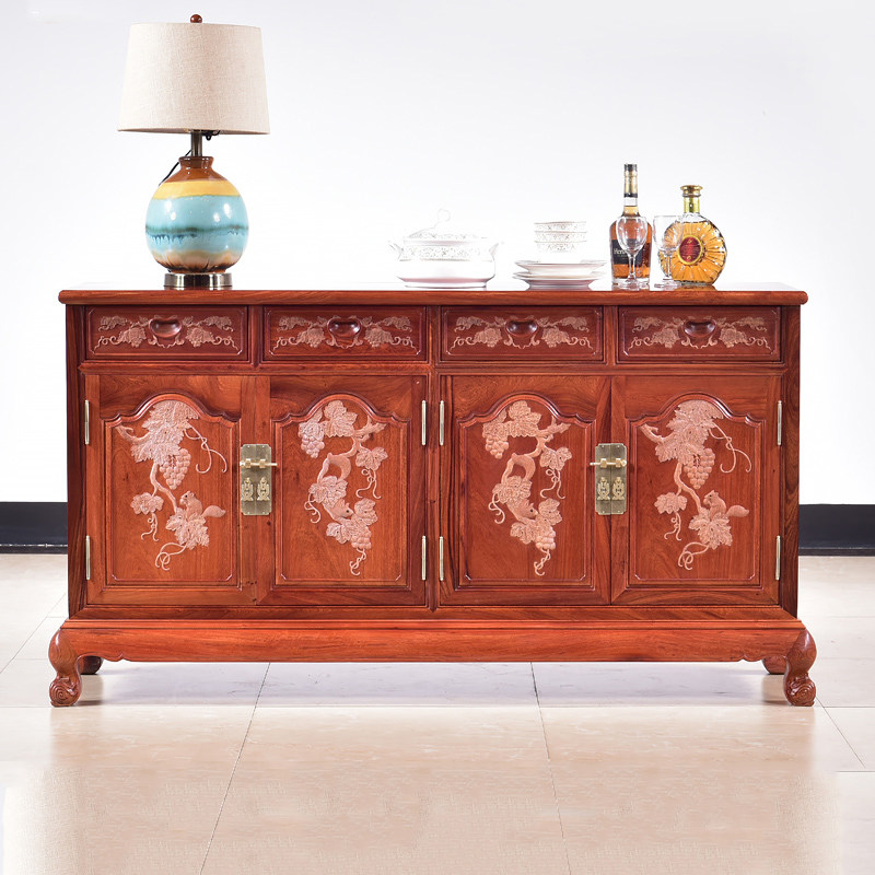 Red Wood Furniture Myanmar Flowers Pear Dining Cabinet Dining Room Dining Room Solid Wood Tea Water Cabinet New Chinese Side Cabinet Tea Cabinet Home Prepared Dining Cabinet