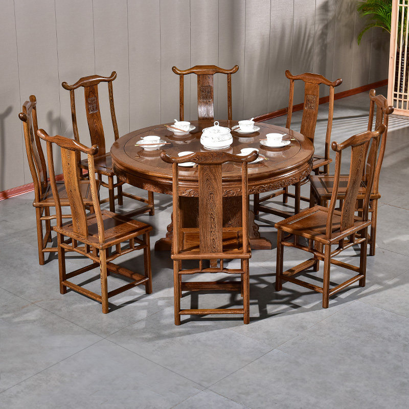 Chicken Wings Wood Furniture Red Wood Dining Table And Chairs Combined Round Table Solid Wood Table Home Living Room Round Chinese Dining Table