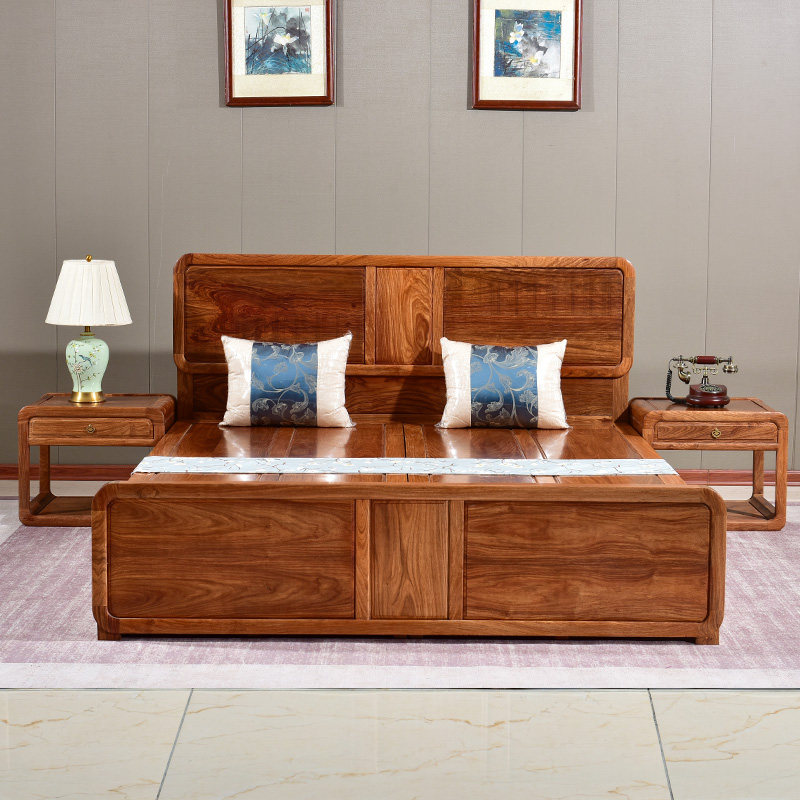 New Chinese red wood large bed Hedgehog Purple Sandalwood Double Man Bed 1 8 m Flowers Pear Wood Storage Solid Wood Main Sleeper Wedding Bed Furniture