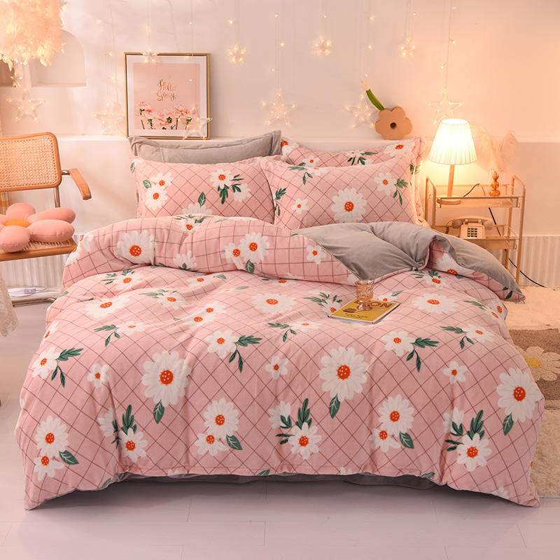 (100 people inspection) thickened warm milk velvet four-piece printed quilt cover winter double-sided velvet four-piece set