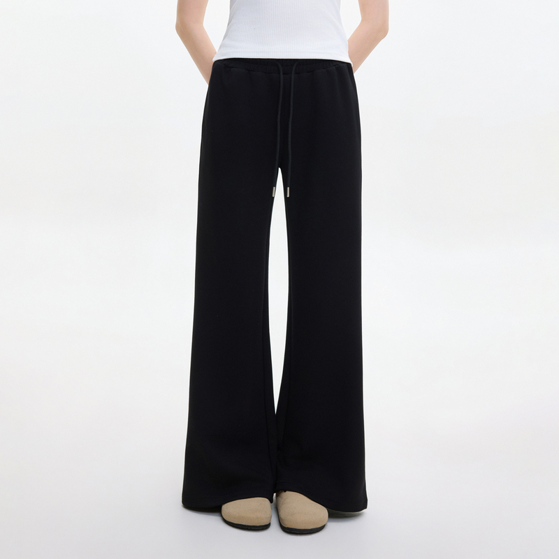 Hoa Simple and High-End Black Sports Casual Pants for Women, New Spring and Autumn Style, Loose Fit, Slimming Straight Wide-Leg Floor-Length Pants