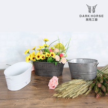 Export single iron old vintage lettering Oval fleshy flowerpot American country ZAKKA tin flowerpot flower pot bucket