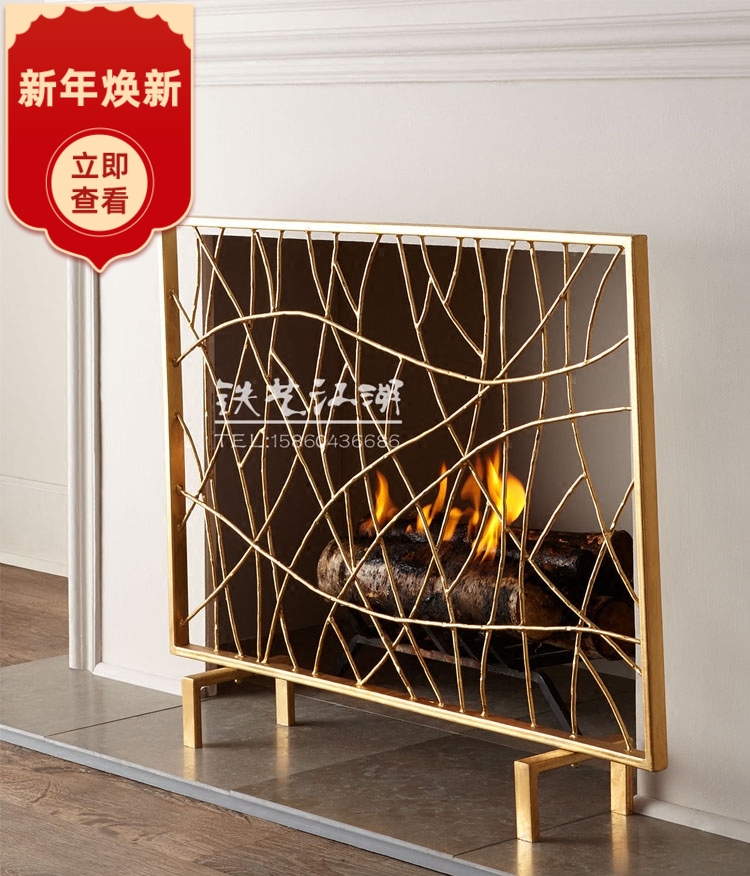 Popular folding frame Fujian iron new white gold black screen European fireplace fence fire net partition