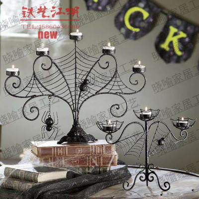 Halloween new large black cup-shaped candle, Buddha offering lamp, furniture and decoration, spider web, spider art, iron art table