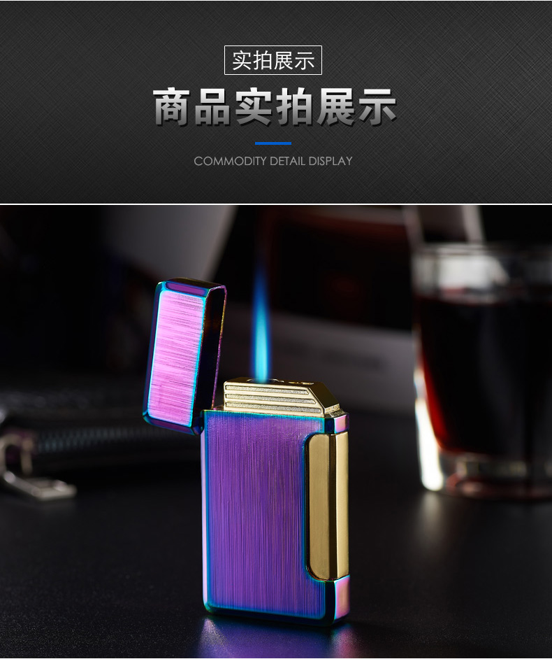 Windproof nhẹ bơm hơi thẳng màu xanh ngọn lửa siêu mỏng kim loại Langsheng cá tính sáng tạo tùy chỉnh chữ đàn ông để gửi bạn trai bật lửa súng