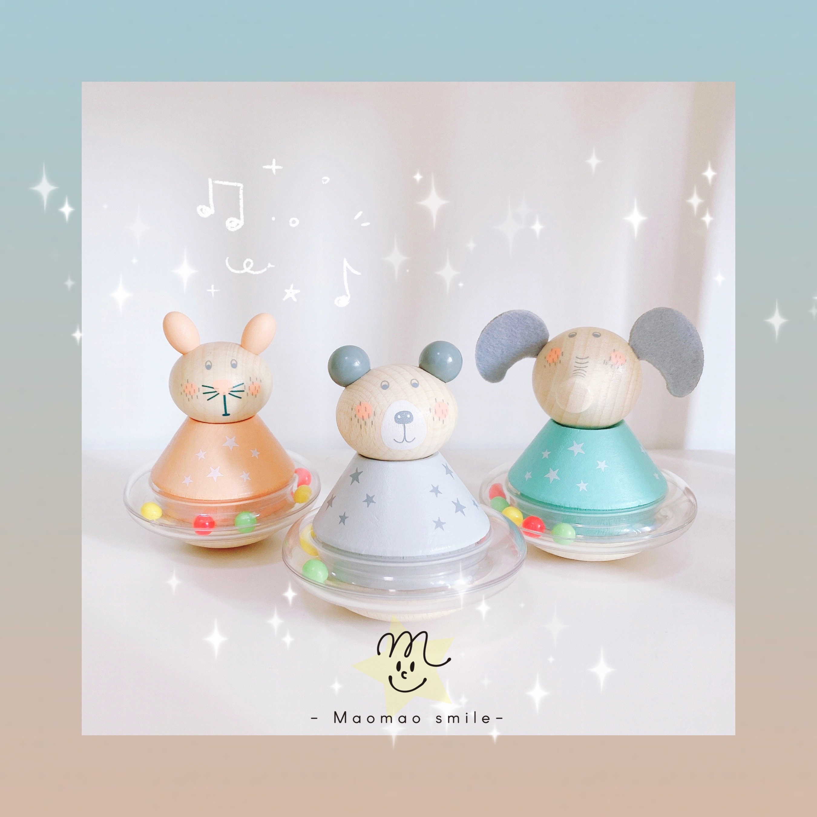 MAO rocking the shaking little cuddly ~ wooden little animal styling cute tumbler with a small bell and a small moon age