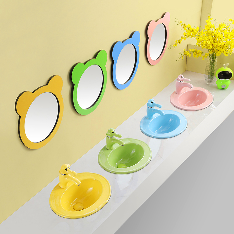 Kindergarten table washbasin Children's color Taichung washout pool Half-embedded small size Ceramic Face Basin Round