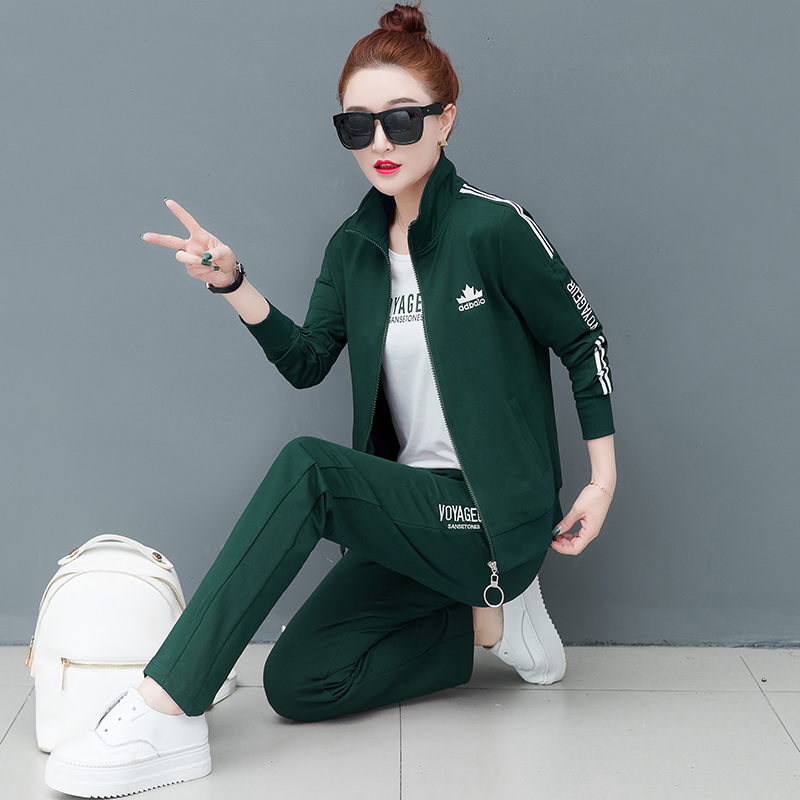 Casual thể thao phù hợp với phụ nữ mùa xuân mùa thu 2019 mới rời Hàn Quốc phiên bản của lớn mã thời trang thể thao ba mảnh bộ