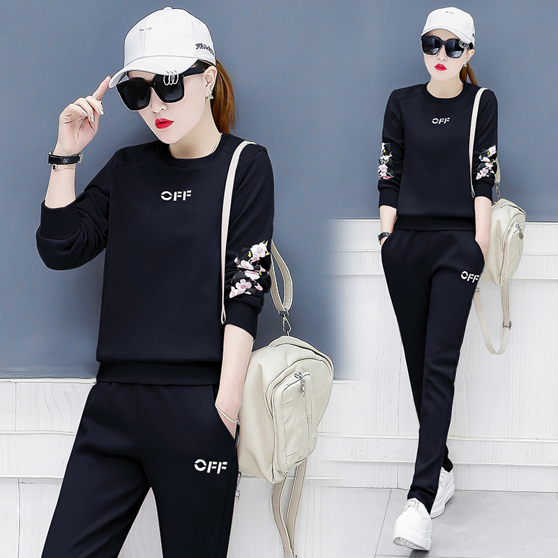 Thể thao Kit nữ 2018 Fall Thời Trang Han Quoc bản Siennching thời trang Casual Guard Set Hai mảnh thủy triều