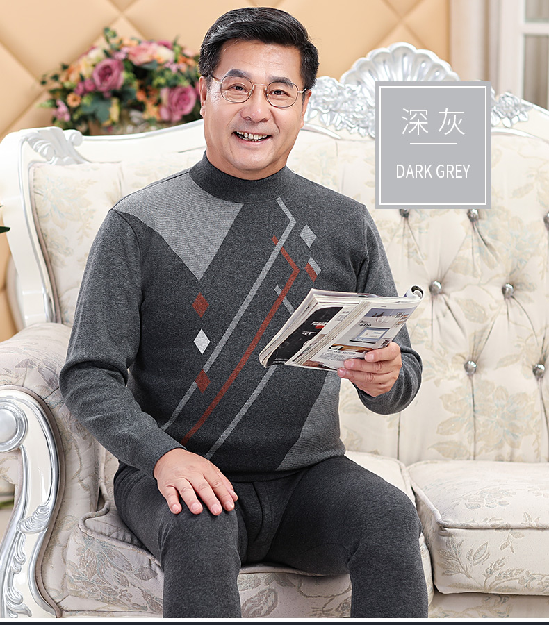 Nam cực trung niên đồ lót nhiệt nam dày cộng với nhung cha già ông cao cổ áo phù hợp với nam giới mùa đông đồ bộ mặc nhà cao cấp hàn quốc