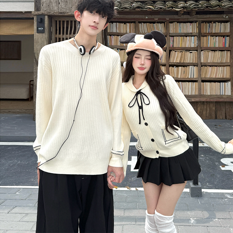 Korean Couple Outfits, Preppy Style Soft Sweater, 2026 New Style, Lazy Style, Bow Tie, Sailor Collar Knitwear