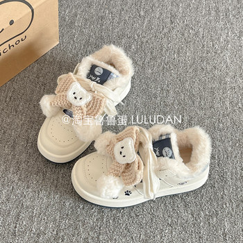 Lulu dan winter warm plus velvet sneakers women's 2025 new thick soled white shoes bread shoes second cotton shoes