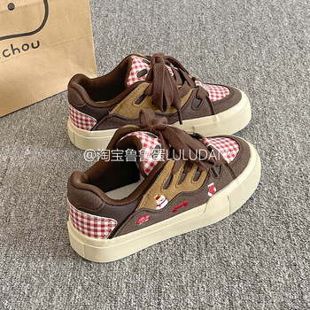 Lulu dan retro casual sneakers for women 2025 new spring and autumn thick-soled white shoes versatile niche bread shoes