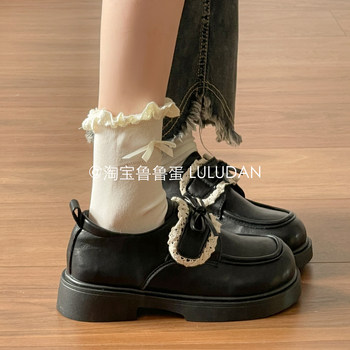 Retro small tall loafers for women 2026 new summer velcro small leather shoes deep mouth thick heel single shoes