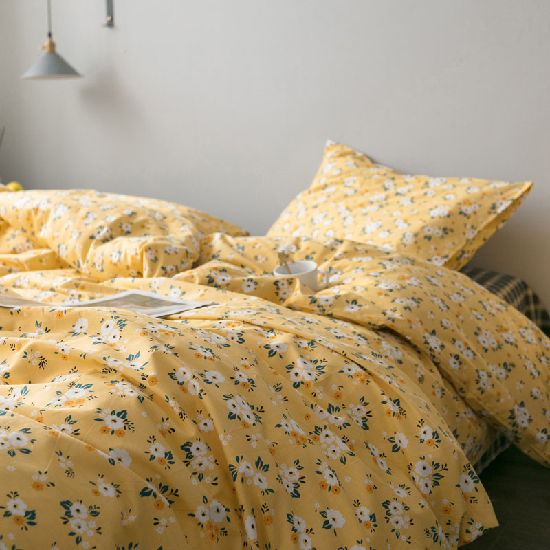 Full cotton small crummy field garden small frescoed four pieces of bed linen bed Bamboo Grove Dormitory Three Sets Student Bed Bag Group Pure Cotton