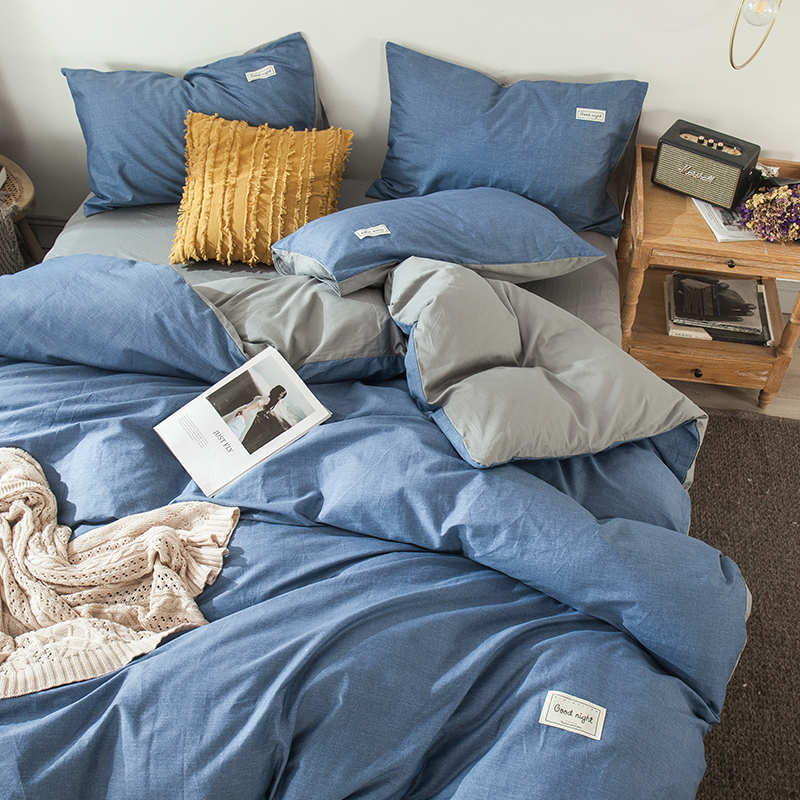 Cotton solid color larry four-piece set Cotton plain color simple fitted sheet bed bag group 1 2m1 5m 1 8 double