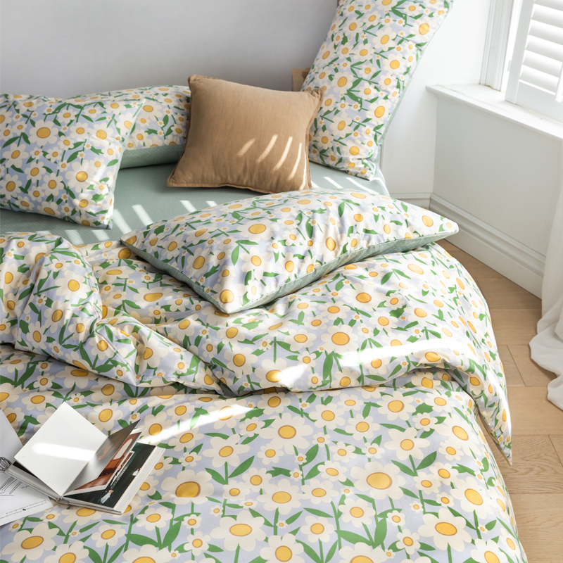 Cotton garden small floral four-piece set Cotton bed sheet duvet cover bed sheet bed bag set dormitory three-piece set 200×230