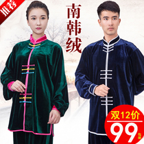 Xiaohe Mountain Taiji Clothing Female Golden Velvet Spring Middle-aged and Elderly Taijiquan Training Clothing South Korean Velvet Autumn and Winter Thickened Male