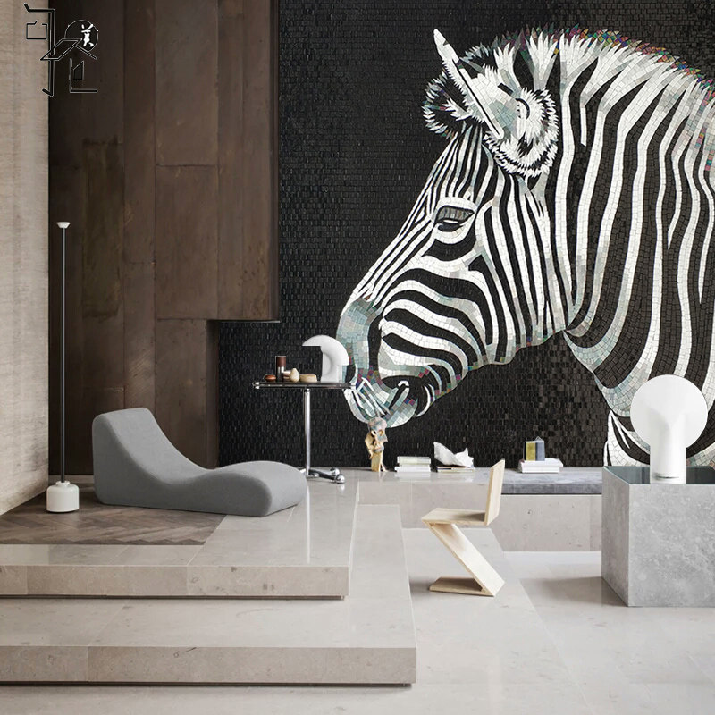 Black & White Zebra Art Glass Mosaic Cut Puzzle Modern Brief of the Makeup Room of the Makeup Room Background Wall
