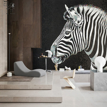 Black and white zebra art glass mosaic cut puzzle modern simple porch restaurant bathroom background wall