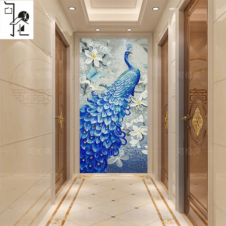 Custom glass mosaic Puzzle Peacock in the family Genguan Aisle Lobby Art Decoration Mural Background Wall Cut Painting
