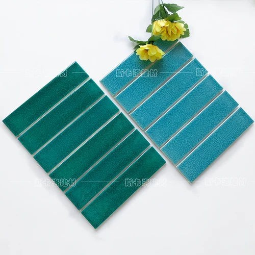 Длинная полоса керамическая мозаичная плитка ретро зеленый ледяной треск на стенах ванная плитка синяя полоса