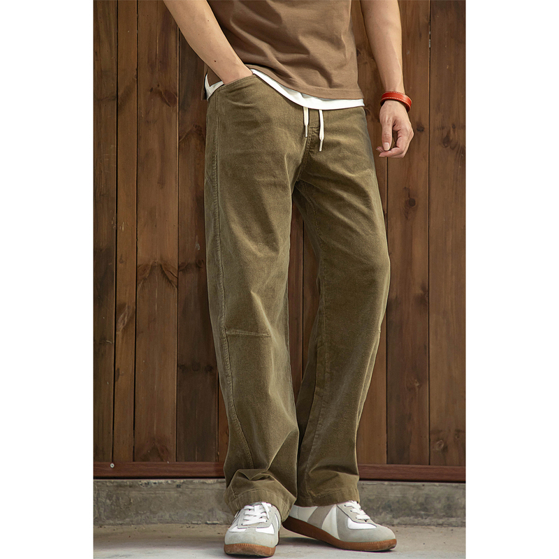 Vintage American-style corduroy chino pants with thermal insulation, loose straight-leg casual pants for men, autumn and winter.
