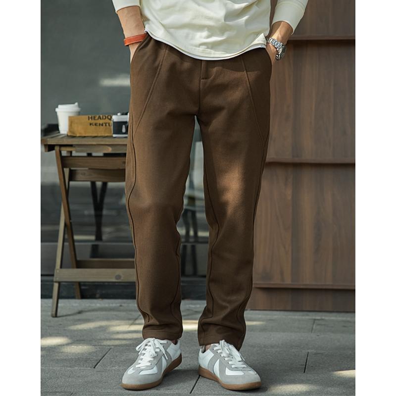 Men's Casual Pants with American Retro Style, Knitted Jacquard Fleece, Warm and Drapey, Elastic Waistband, Suitable for Autumn and Winter