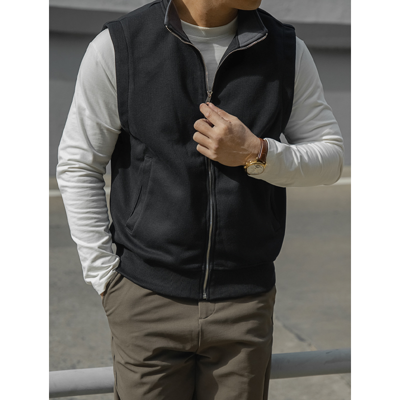 U Blade Workwear American Retro Heavyweight Double-Layer Cotton Vest Zipper Jacket Sleeveless Jacket Sports Waistcoat Vest for Men