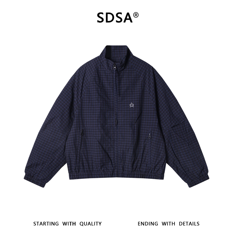 Sdsa Men's Clothing 2026 New Style Noble and Luxurious American-Style Simple Plaid Zipper Stand-Collar Jacket Versatile and Loose-Fitting