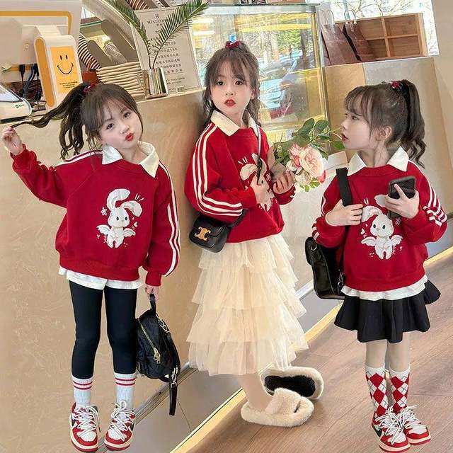 Girls Spring Suit 2023 ສະບັບພາສາເກົາຫຼີໃຫມ່ຂະຫນາດກາງແລະຂະຫນາດໃຫຍ່ເດັກຍິງ Princess Dress ສອງສິ້ນຊຸດ Western Sports College Trend