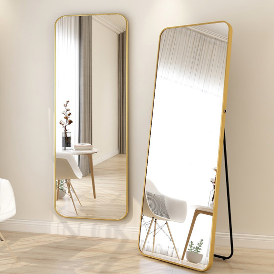 Dressing mirror, aluminum alloy rounded full-body floor-standing mirror, wall-mounted fitting mirror, girl's bedroom, girl's home mirror, wall mounted